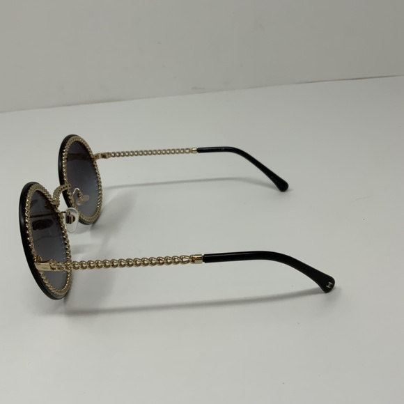 Chanel 4245 Oversize Round Black Lenses Silver Metal Chain Link Sunglasses Italy - Picture 5 of 8
